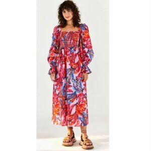 FARM RIO Colorful Bananas Puff Sleeve Maxi Dress
